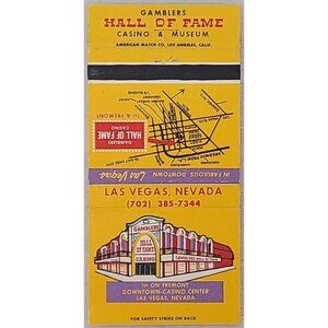 Matchbook Cover Gamblers Hall of Fame Casino Las Vegas Nevada w/Map